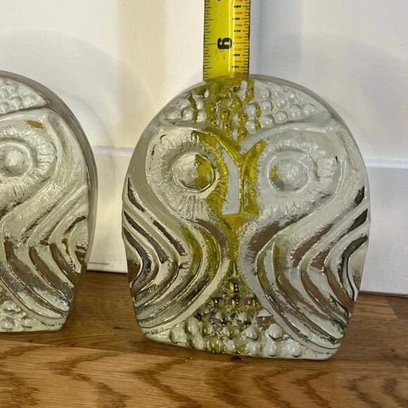 Vintage Pilgrim Glass Owl Bookends Pair MCM Mid Century Modern Birds Paperweight - Picture 3 of 4